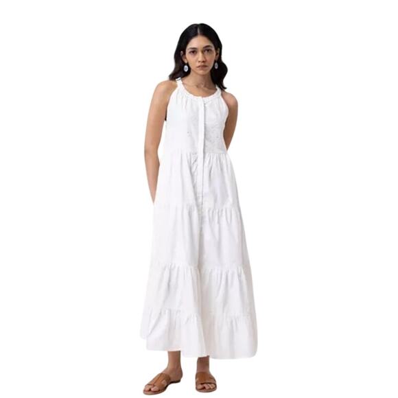 Reistor Sleeveless Embroidered Organic Cotton Tiered Maxi Dress Cottagecore, 2XL - Picture 1 of 12